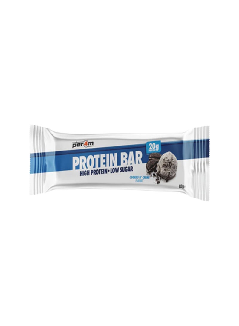 Performance Protein Bar - Cookies & Creme - 62G - Premium High Protein Snack With Rich Flavor - Low Sugar & High Fiber For Muscle Growth & Support